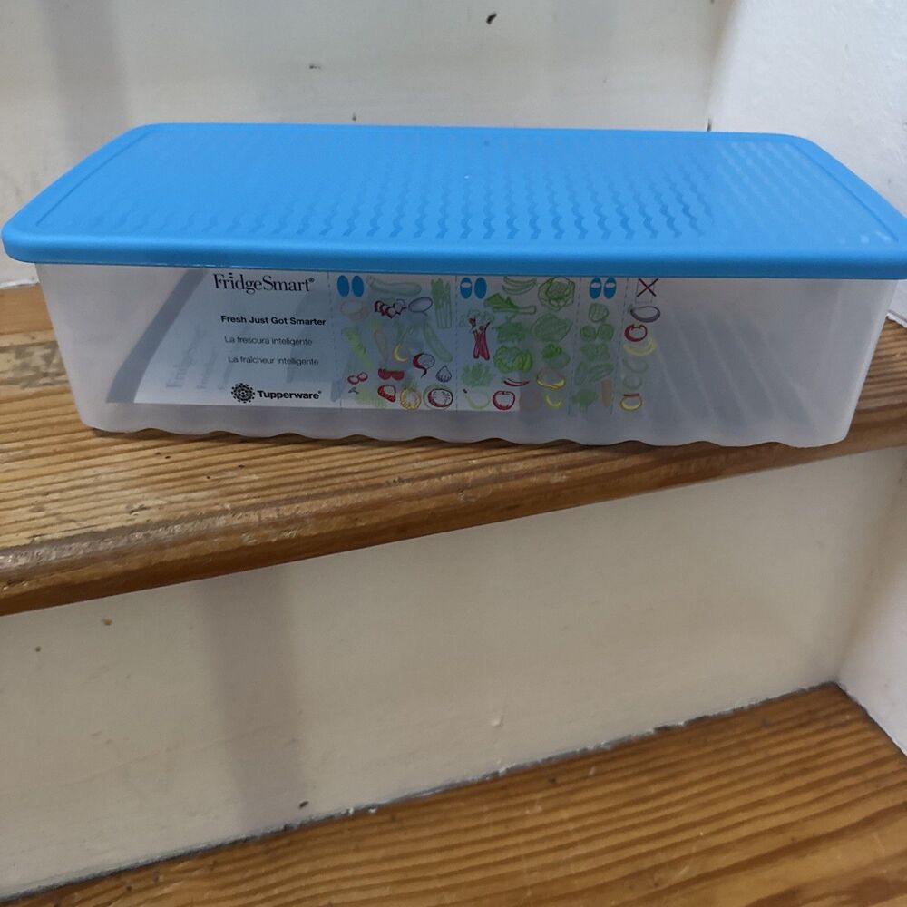Tupperware Fridge Smart 8.5 Cup Vented Fruit Veggie Storage w Blue Teal Lid New